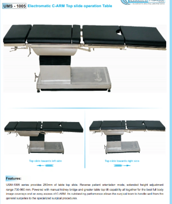 Unisearch Medicare Electro-matic C-Arm Top Slide Operation Table